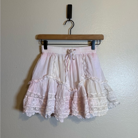 LoveShackFancy Dresses & Skirts - loveshackfancy floral lace pink and yellow skirt